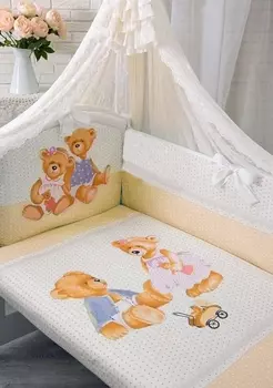 Комплект в кроватку – Sweety Bear, 7 предметов, молочный
