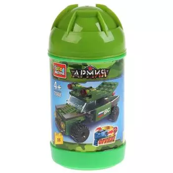Конструктор Армия: джип, с фигуркой, 86 деталей в банке