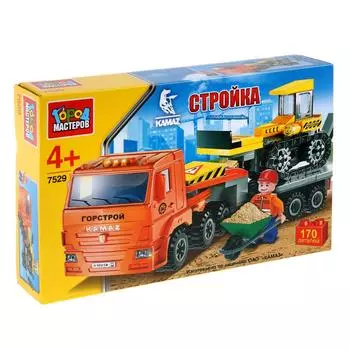 Конструктор из серии Камаз - Перевозчик с бульдозером, с фигуркой, 170 деталей