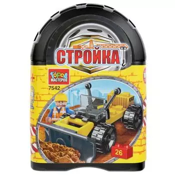 Конструктор из серии Стройка - Бульдозер, с фигуркой, 26 деталей в банке
