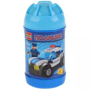 Конструктор Полиция: машина, с фигуркой, 67 деталей в банке