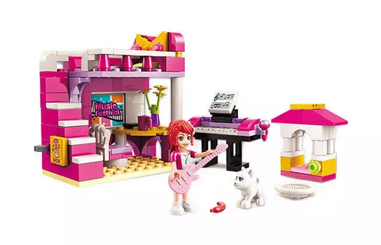 Конструктор с фигуркой и аксессуарами - Детская комната-студия, 118 деталей )