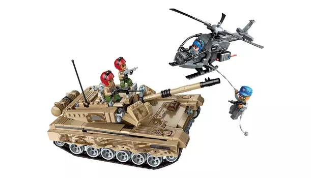 Конструктор – Танк и вертолет, с фигурками, 712 деталей )