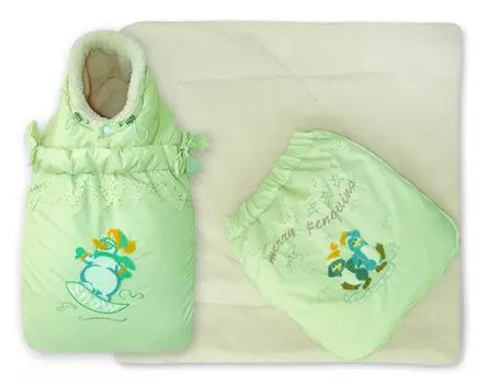 Конверт-трансформер Кокон, меховой, зеленый