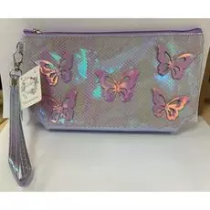Косметичка голографическая Lukky с накладными бабочками, сиреневая