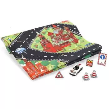 Коврик игровой с металлической машинкой 7,5 см и дорожными знаками