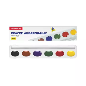 Краски акварельные ErichKrause® - Basic медовые, 6 цветов в картонном пенале