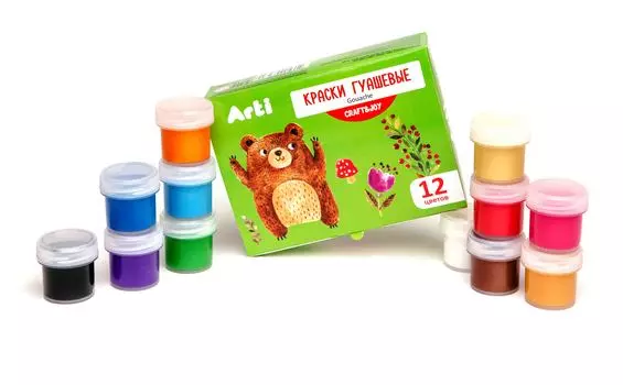 Краски гуашевые - Craft and joy, 12 цветов по 10 мл, 120 мл