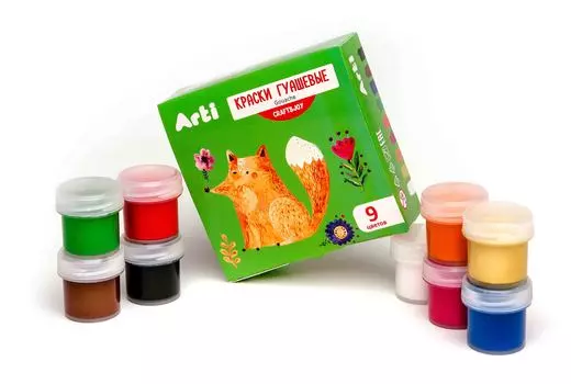 Краски гуашевые - Craft and joy, 9 цветов по 10 мл, 90 мл