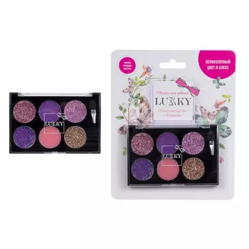 Крем-тени для век с блёстками, аппликатором, 6 цветов - сиреневый, розовый, фуксия, фиолетовый, светло-розовый, золотой