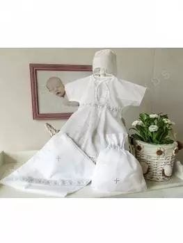 Крестильный набор для девочки 0-3 месяцев - Классика, 4 предмета, белый/серебро