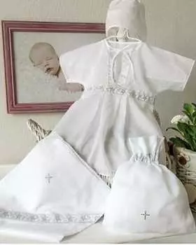 Крестильный набор для девочки – Классика, 4 предмета, белый/серебро, 3-6 месяцев