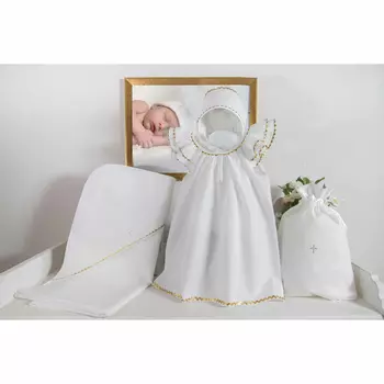 Крестильный набор для девочки – Пелагея, 4 предмета, 9-12 месяцев, белый/золото