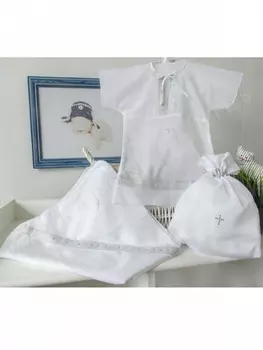 Крестильный набор для мальчика 3-6 месяцев – Классика, 3 предмета, белый/серебро