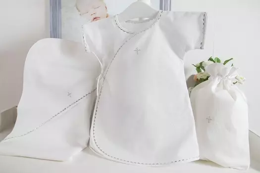 Крестильный набор для мальчика – Павел, 3 предмета, белый/серебро, 0-3 месяца