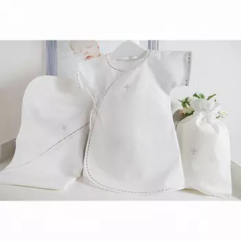 Крестильный набор для мальчика – Павел, 3 предмета, 9-12 месяцев, белый/серебро