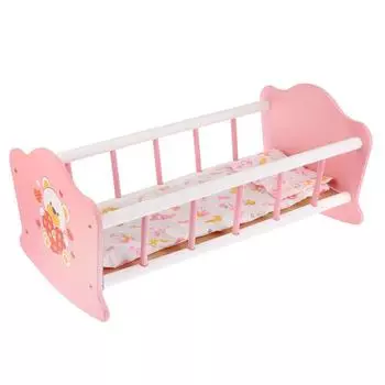 Кроватка для кукол - Мой мишка, деревянная 52 см., постельные принадлежности