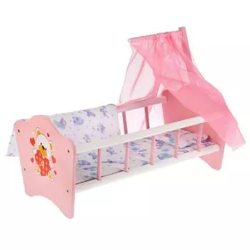 Кроватка для кукол - Мой мишка, деревянная, 52 см., постельные принадлежности