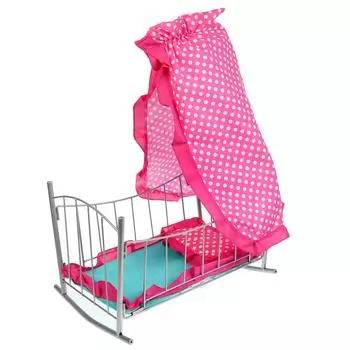 Кроватка металлическая с балдахином, подушкой и матрасом