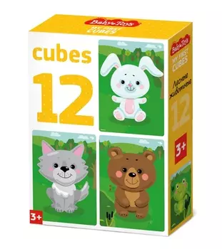 Кубики Baby Toys - Лесные животные, 12 штук