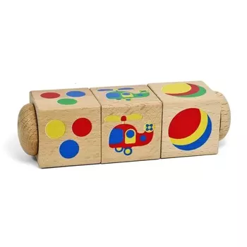 Кубики деревянные на оси – Цвет, 3 кубика