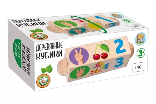Кубики деревянные на оси – Счет, 3 кубика