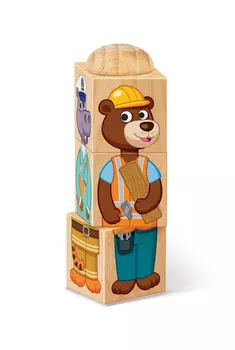 Кубики деревянные на оси - Учим профессии, 3 кубика