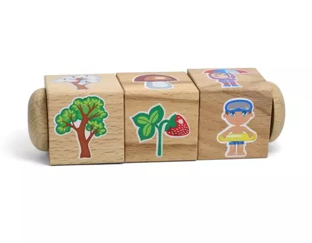 Кубики деревянные на оси - Времена года, 3 кубика