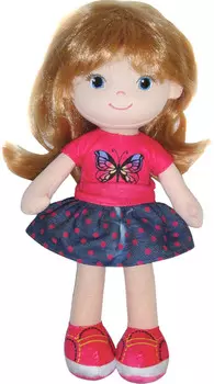 Кукла блондинка в синей юбочке, мягконабивная, 32 см