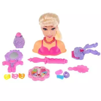 Кукла-манекен для создания причесок 14 см, 12 аксессуаров для волос и косметика