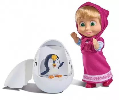 Кукла Маша с пингвиненком в яйце, 12 см
