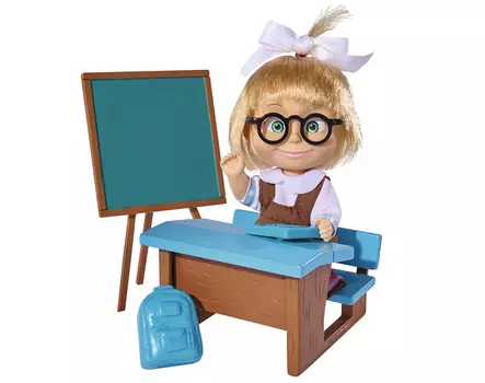 Кукла Маша в школьной форме с классной доской, партой и аксессуарами, 12 см.