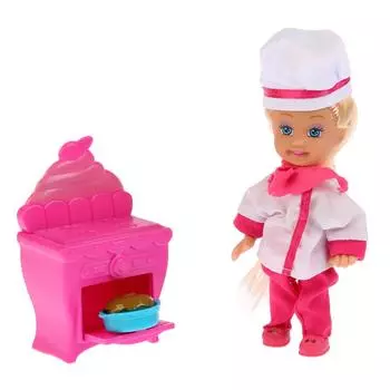 Кукла Машенька 12 см., в наборе кухонная плита, костюм повара и аксессуары