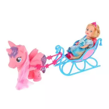 Кукла Машенька 12 см в санях с пони, аксессуары )