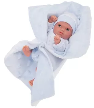 Кукла-младенец Роберто на голубом одеяле, 21 см.