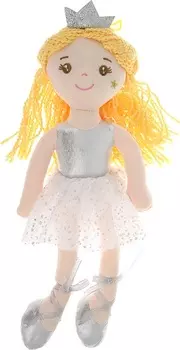 Кукла мягконабивная Принцесса в серебряном блестящем платье и короной, 38 см