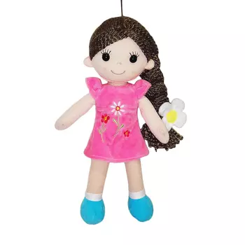 Кукла мягконабивная с косичкой в розовом платье, 33 см