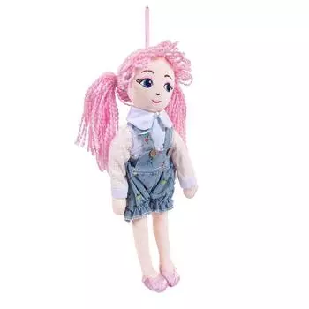 Кукла мягконабивная с розовыми волосами в шортах, 35 см