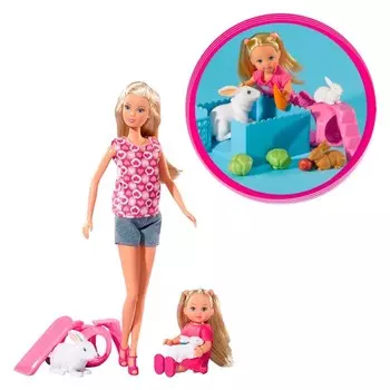Кукла Штеффи, 29 см и кукла Еви, 12 см с кроликами