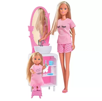 Куклы из набора Время умываться - Штеффи и Еви с аксессуарами, 29 и 12 см