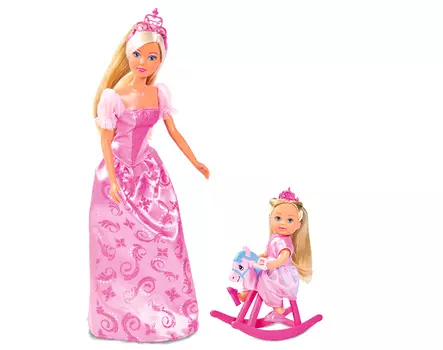 Куклы Штеффи 29 см. и Еви 12 см., набор Принцессы, зверушки в комплекте