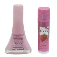 Lucky Набор клубничный бальзам для губ + светло-розово-сиреневый лак № 038