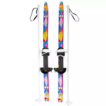 Лыжи детские из серии Быстрики – Коты, 90 см., универсальное крепление Цикл, с палками