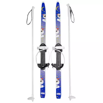 Лыжи детские из серии Быстрики – Пингвины, 90 см., универсальное крепление Цикл, с палками