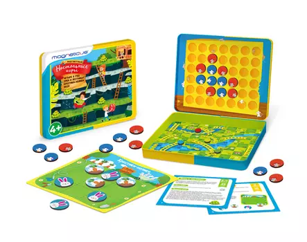 Магнитные настольные игры 4-в-1: змейки-лесенки, четыре в ряд, крестики-нолики, пазл, 4+