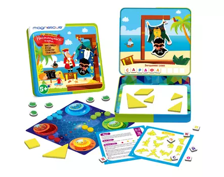 Магнитные настольные игры 4 в 1: виселица, лудо, солитер, танграм