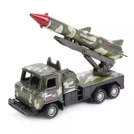Машина металлическая Газ 66 с подвижной ракетой, цвет - зеленый камуфляж, инерционная 12 см, открываются двери