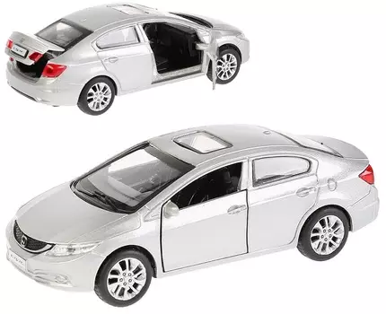 Машина металлическая Honda Civic, серебристая, 12 см, открываются двери, инерционная