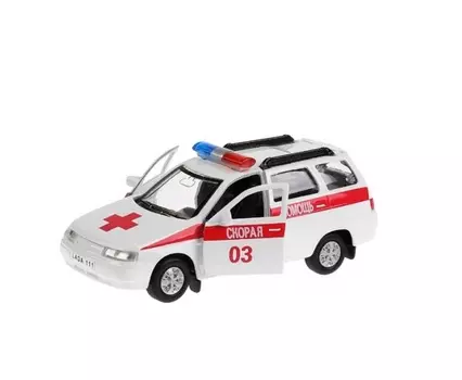 Машина металлическая Lada 111 скорая 12 см, открываются двери и багажник, инерционная