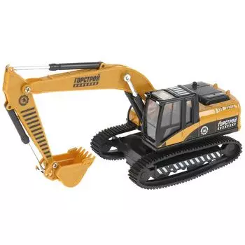 Машина металлическая со светом и звуком - Гусеничный экскаватор, длина 17,5 см., инерционная